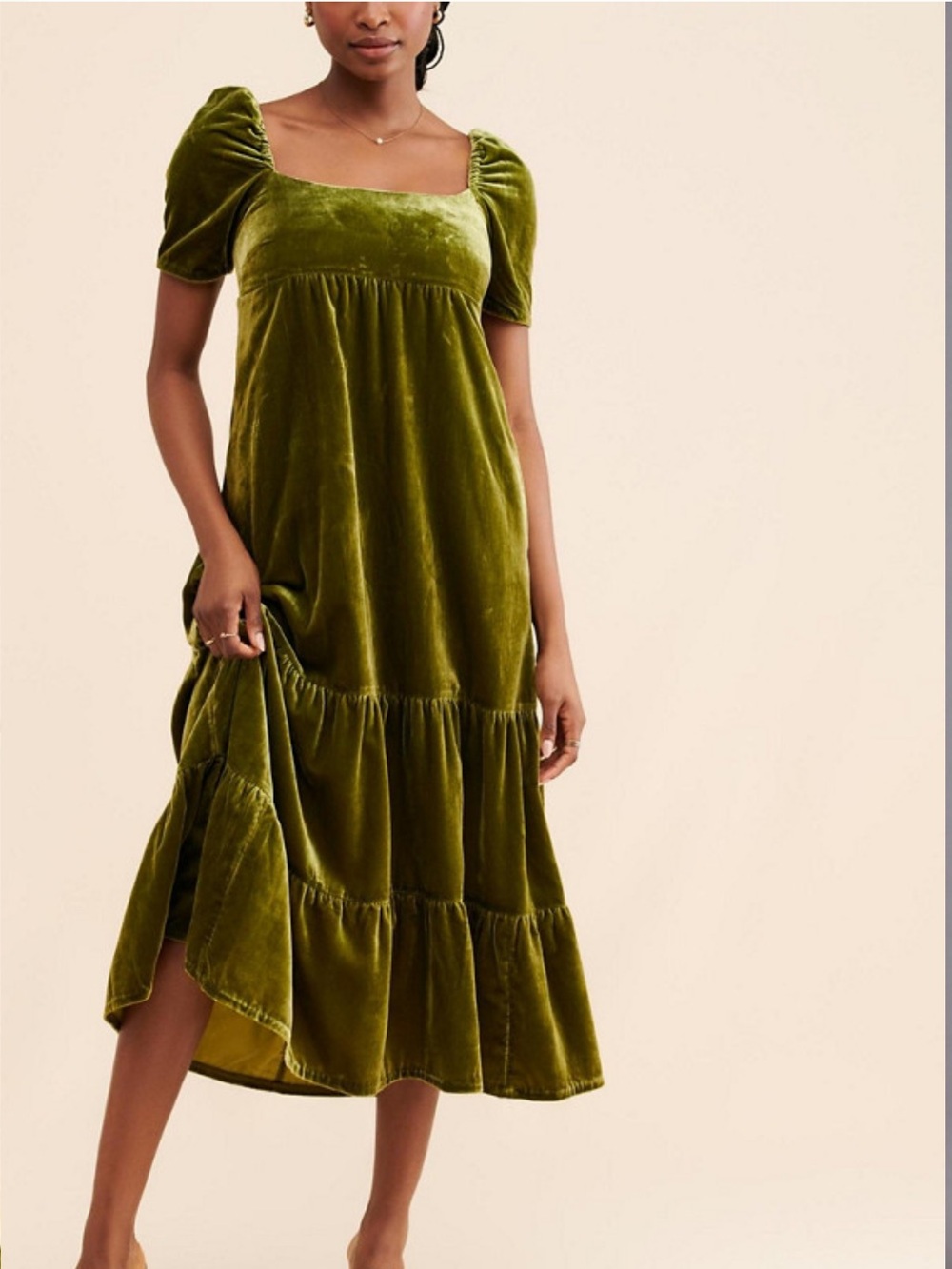 Anthropologie Velvet Empire Waist Midi Dress size 10P moss